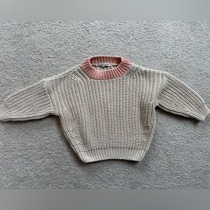 Summer and Storm Organic Chunky Knit Sweater 1-2Y Cream Pink Collar